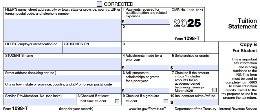 Example of a 1098-T Tax Form